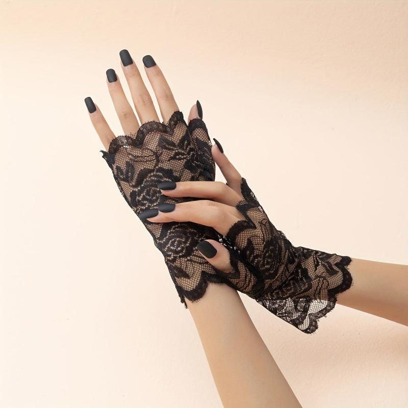 Women's Rose Lace Short Fingerless Gloves