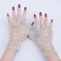 Women Short Floral Lace Fingerless Gloves for Wedding Bridal