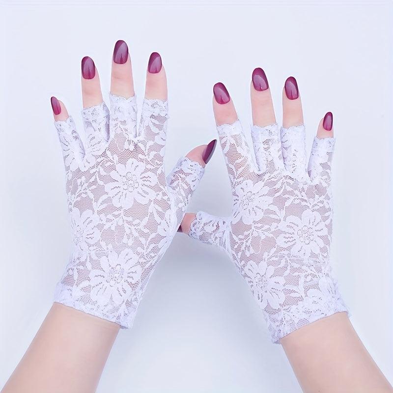 Women Short Floral Lace Fingerless Gloves for Wedding Bridal