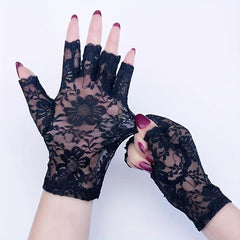 Women Short Floral Lace Fingerless Gloves for Wedding Bridal