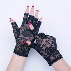 Women Short Floral Lace Fingerless Gloves for Wedding Bridal