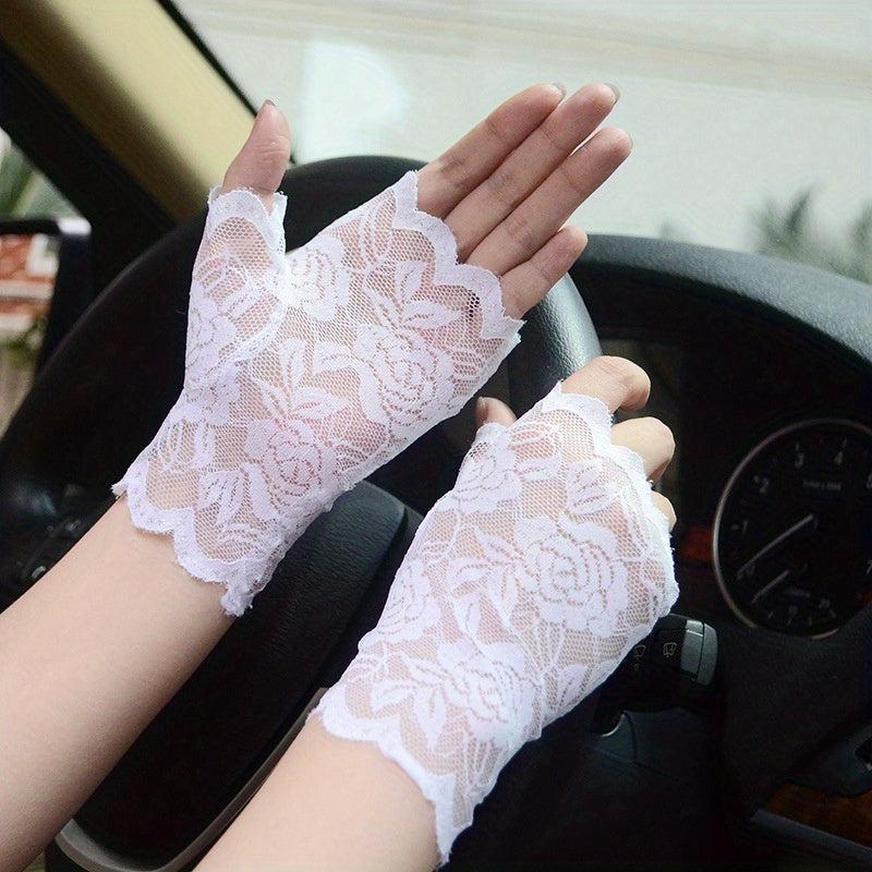 Half Finger Lace Gloves Fingerless Floral Bridal Wedding Gloves