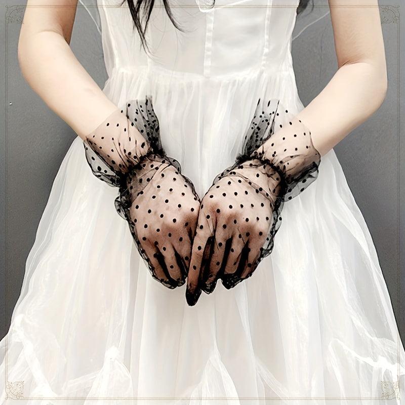 Polka Dot Ruffles Gloves French Style Short Gloves For Party Prom Wedding