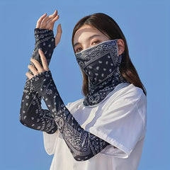 Long Bandana Printed Sleeves Face Covering Sun Protection Cover Outdoor Gloves
