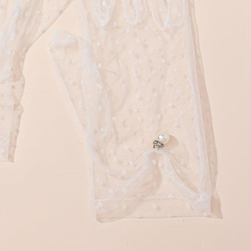 Polka Dot Mesh Gloves Pearl Pendant Decor Wedding Bridal Dress Gloves