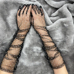 Polka Dot Transparent Long Gloves Mesh Breathable Thin Gloves