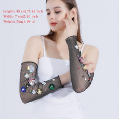 Y2K Sequin Flower Decor Gloves Ruffles Mesh Breathable Dress Women