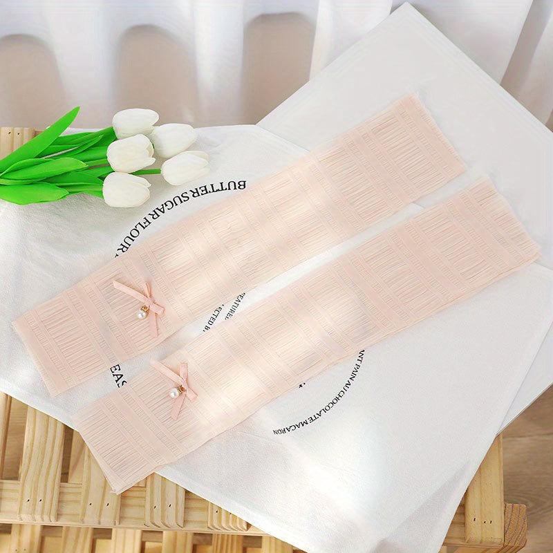Lace Arm Sleeves Faux Pearl Decor UV Protection Women Gloves