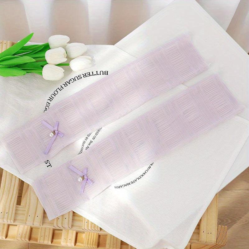 Lace Arm Sleeves Faux Pearl Decor UV Protection Women Gloves