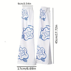 Cartoon Print Long Gloves UV Protection Sleeves Women