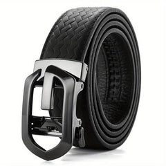 Men's Cowhide Belt w/Automatic Buckle Classic Woven Pattern