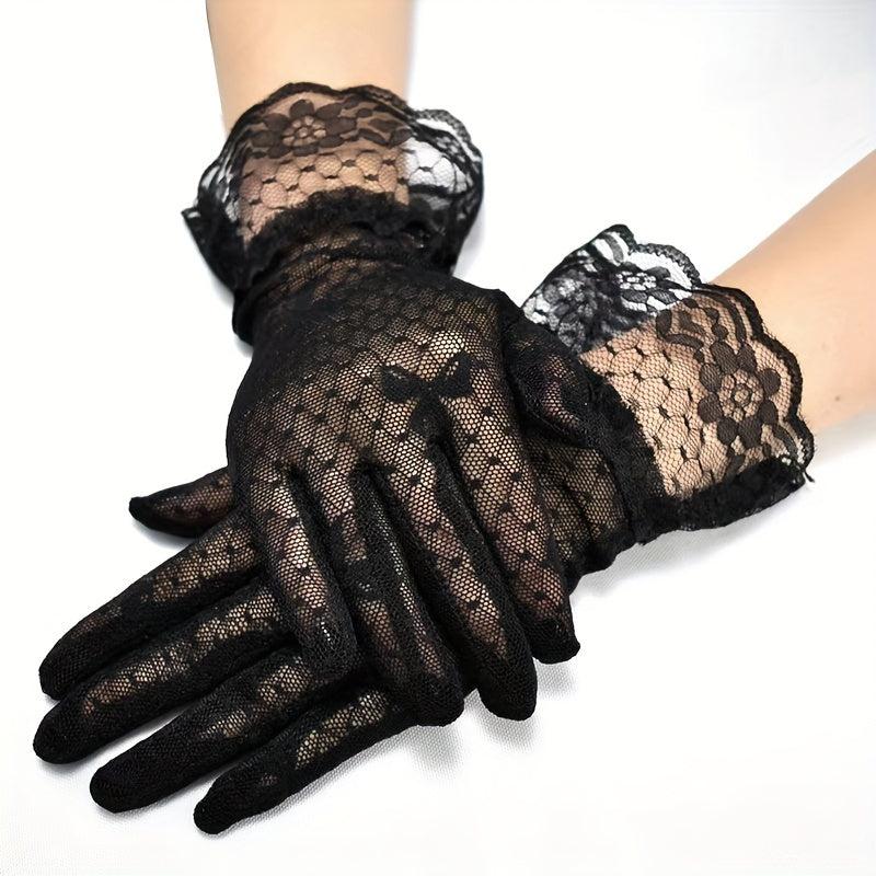 Bowknot Lace Gloves Thin Breathable Short Gloves Elastic Wedding Dress Gloves