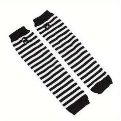 Striped Knitted Gloves Fingerless Arm Warm Long Sleeve With Thumb Hole for Women