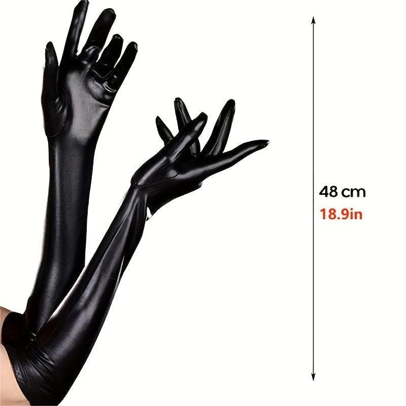 PU Leather Punk Long Gloves Gothic Bright Gloves Dance Gloves