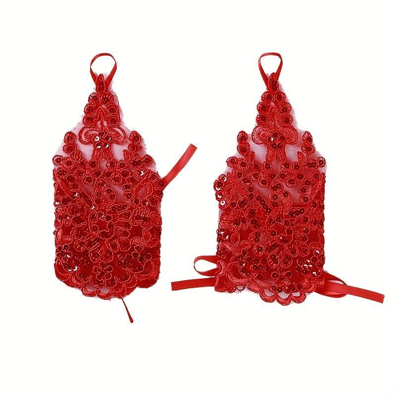 Bride Wedding Dress Gloves Sequin Decoration Hanging Finger Wrist Gloves