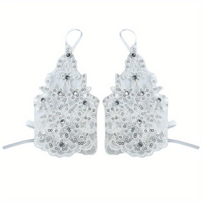 Bride Wedding Dress Gloves Sequin Decoration Hanging Finger Wrist Gloves