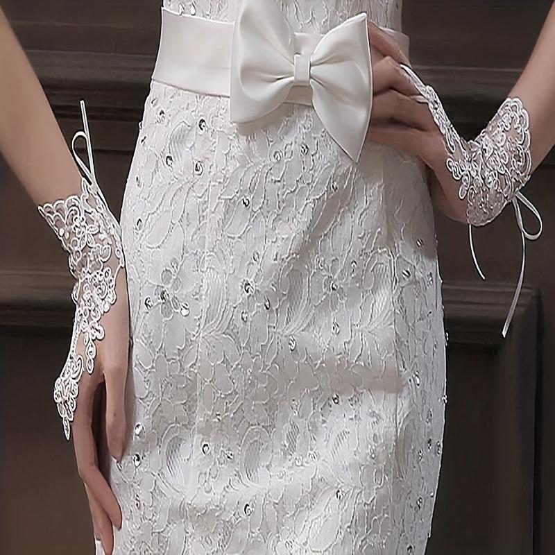 Bride Wedding Dress Gloves Sequin Decoration Hanging Finger Wrist Gloves