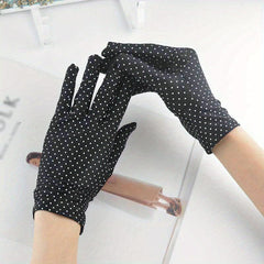 Polka Dot Print Gloves Solid Short Cycling Gloves Women UV Protection