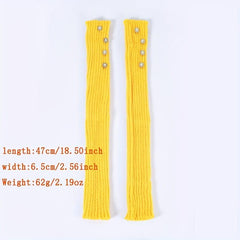 Yellow Knit Fingerless Gloves Y2K Pearl Flower Detail Warm Elastic