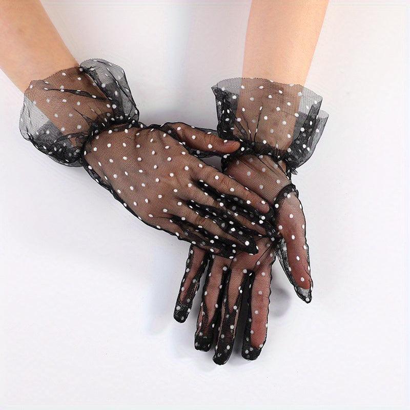Polka Dot Lace Gloves Women Breathable Cycling Gloves Wedding Bridal