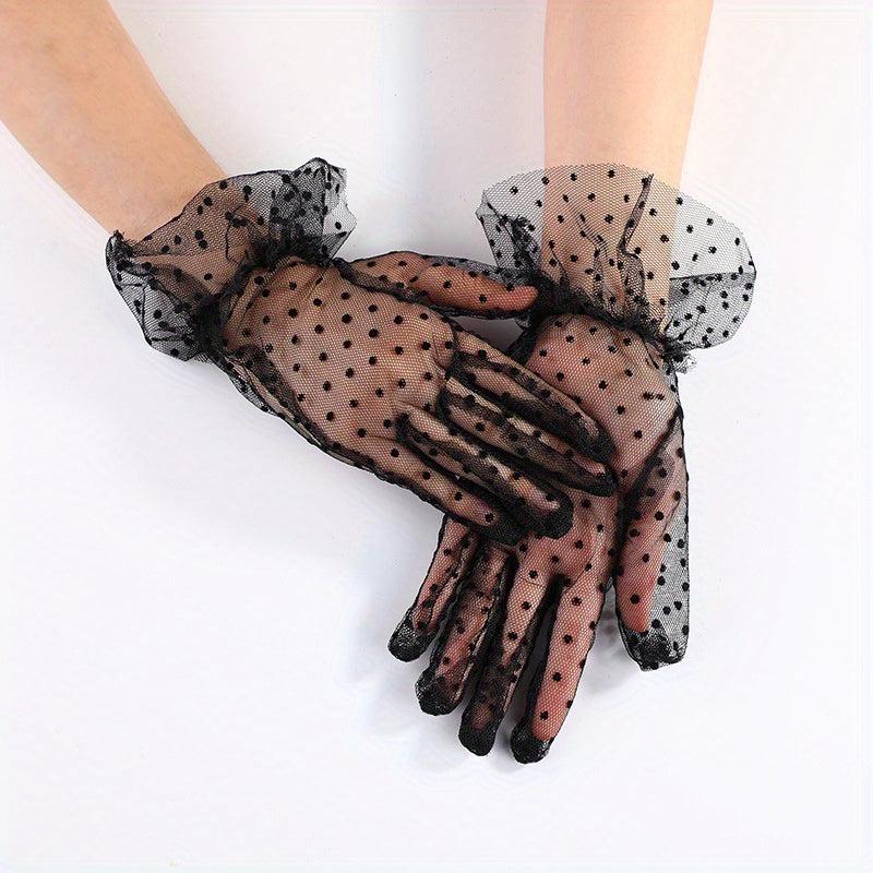 Polka Dot Lace Gloves Women Breathable Cycling Gloves Wedding Bridal