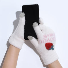Strawberry Decorated Plush Winter Warm Gloves for Women Girls