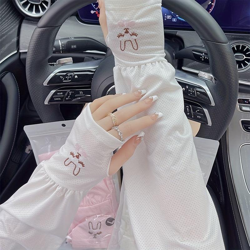 Rabbit Embroidery Ice Sleeves Candy Mesh UV Protection Gloves