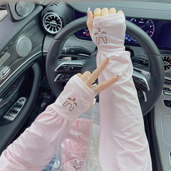 Rabbit Embroidery Ice Sleeves Candy Mesh UV Protection Gloves