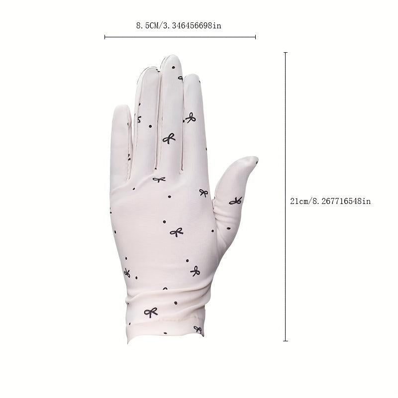 Bow Print Thin Gloves Solid Sunscreen Short Gloves Elastic Riding Driving Gloves