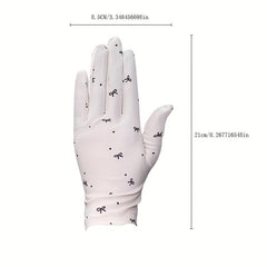 Bow Print Thin Gloves Solid Sunscreen Short Gloves Elastic Riding Driving Gloves
