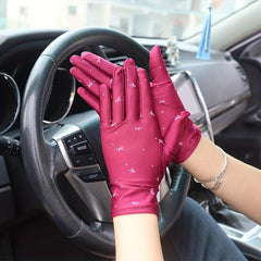 Bow Print Thin Gloves Solid Sunscreen Short Gloves Elastic Riding Driving Gloves