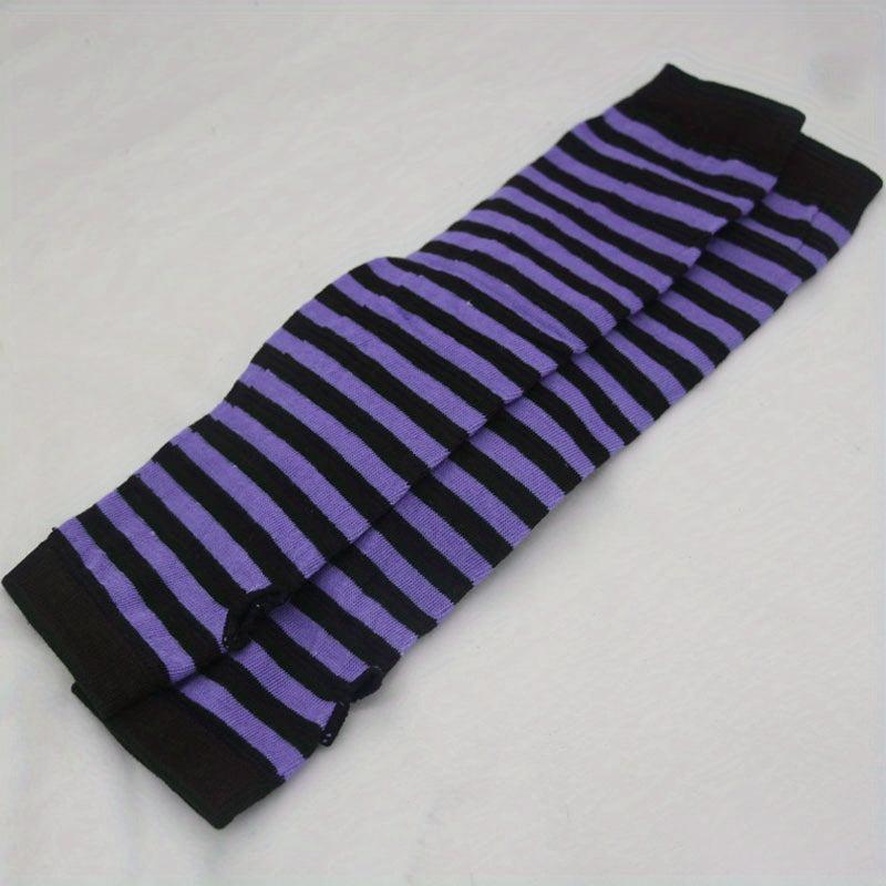 Hip Hop Striped Knitted Gloves Unisex Fingerless Warm Sleeves