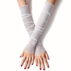 Glitter Mesh Sunscreen Long Gloves Fingerless for Women