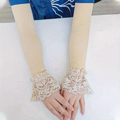 Lace Sunscreen Sleeves Elastic UV Protection Gloves Women