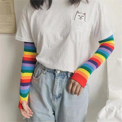 Rainbow Gay Pride Striped Sleeves Elastic LGBT Fingerless Gloves