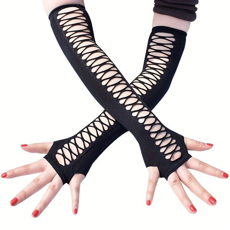 Hollow Cross Mesh Elastic Arm Sleeves Thin Cycling Gloves For Women