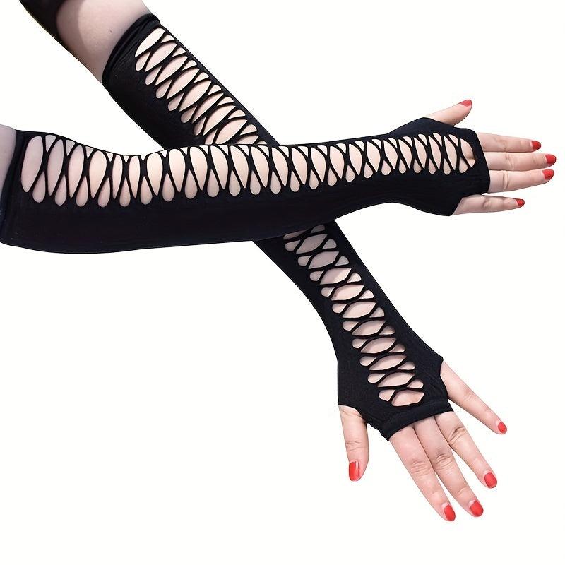 Hollow Cross Mesh Elastic Arm Sleeves Thin Cycling Gloves For Women