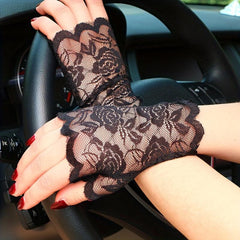 Women's Lace Gloves Half Fingerless Outdoor Driving Sun Protection Gloves