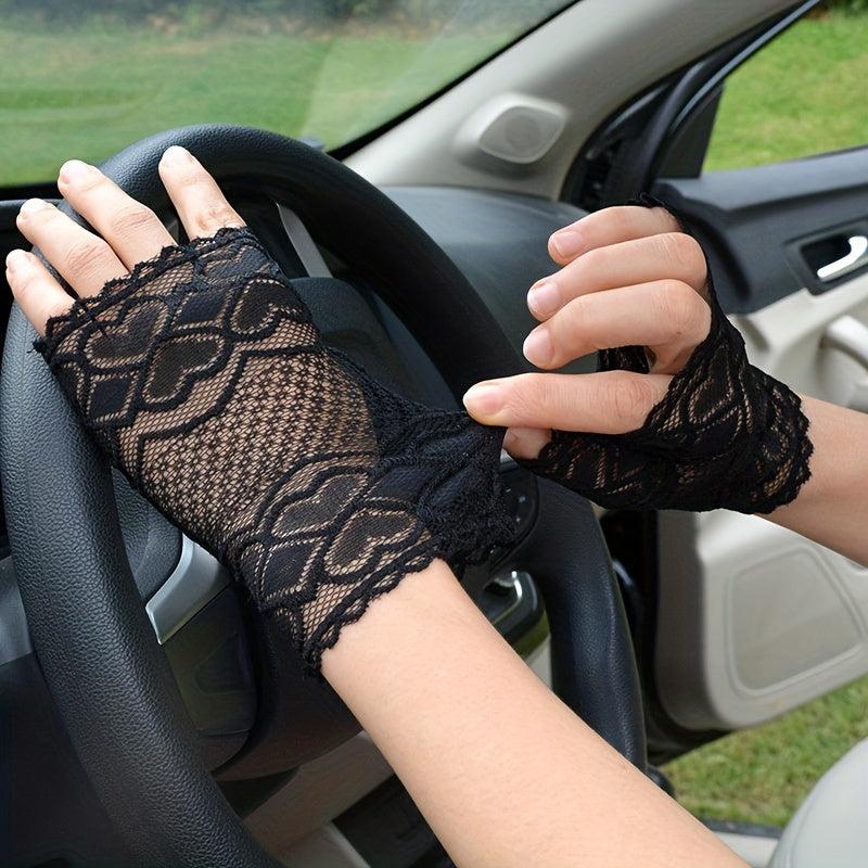 Lace Floral Short Fingerless Gloves for Women