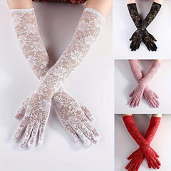 Lace Gloves Solid Floral Decorative Women's Gloves
