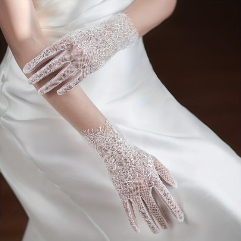 Classic Lace Gloves Floral Hollow Out Bridal Wedding Gloves