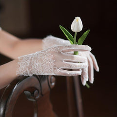 Classic Lace Gloves Floral Hollow Out Bridal Wedding Gloves
