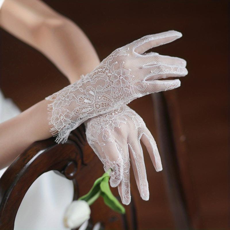 Classic Lace Gloves Floral Hollow Out Bridal Wedding Gloves