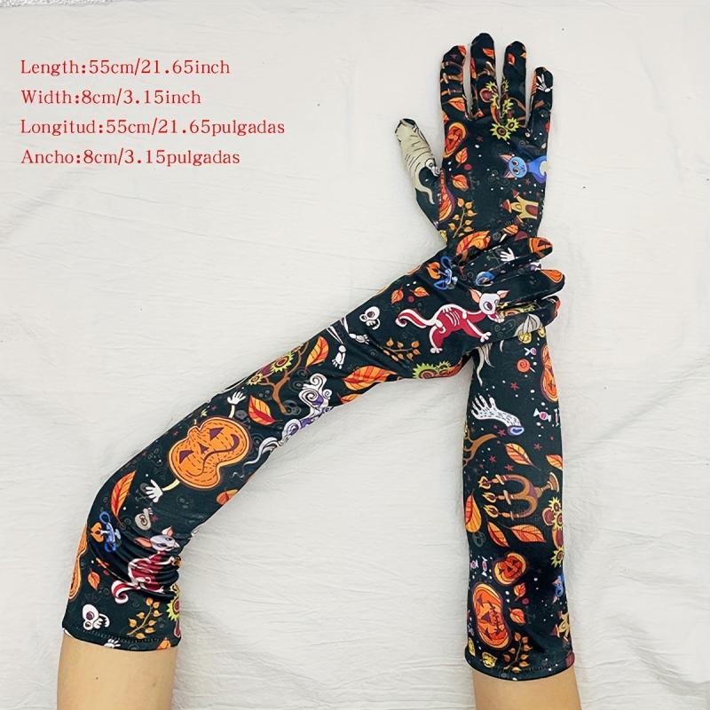 Cartoon Pumpkin Print Long Gloves Anime Halloween Gloves Unisex Vintage Cosplay
