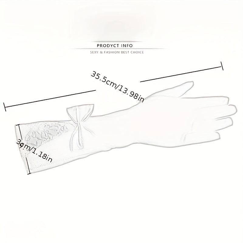 Bowknot Satin Long Gloves Lace Embroidery Classic Wedding Dress Gloves