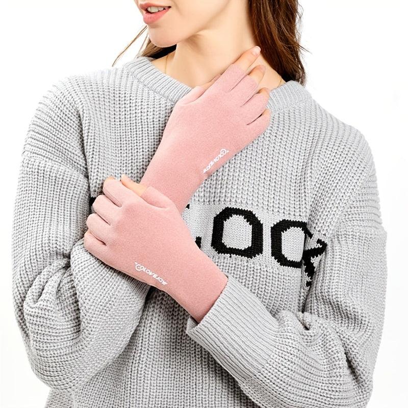 Winter Gloves Fingerless Fleece Lengthened Velvet Windproof Warm Gloves