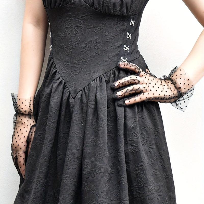 Lace Polka Dots Gloves Short Thin Breathable Yarn Gloves
