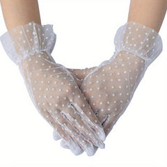 Lace Polka Dots Gloves Short Thin Breathable Yarn Gloves