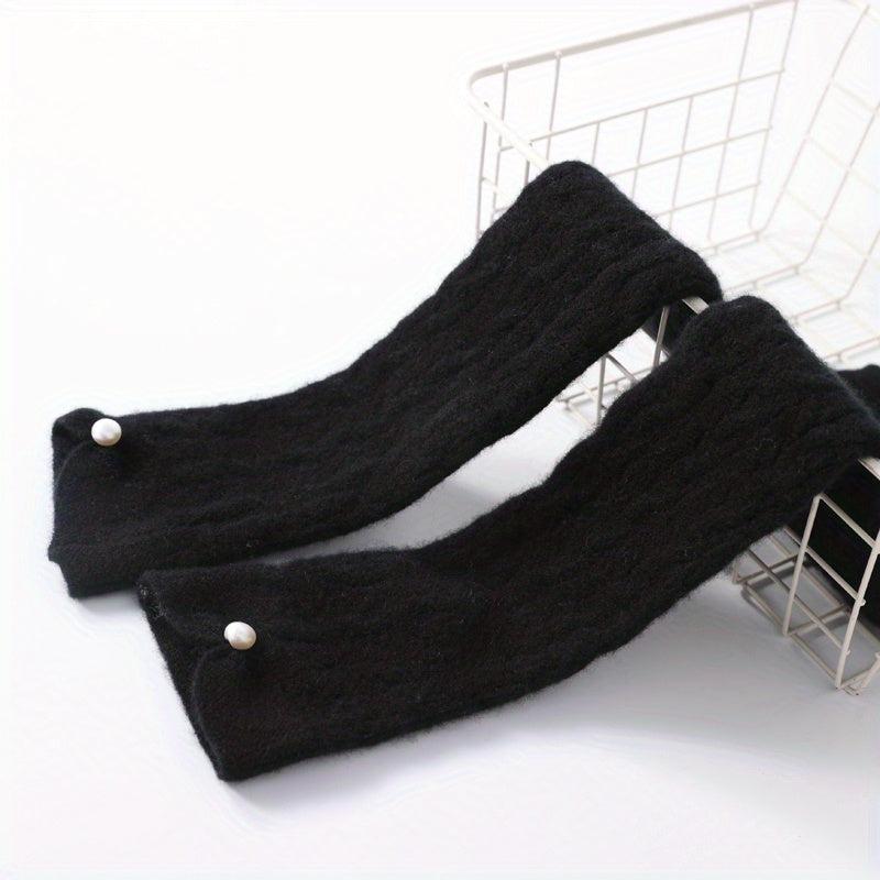 Ribbed Knitted Wool Gloves Plush Warm Fingerless Long Gloves