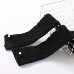 Ribbed Knitted Wool Gloves Plush Warm Fingerless Long Gloves